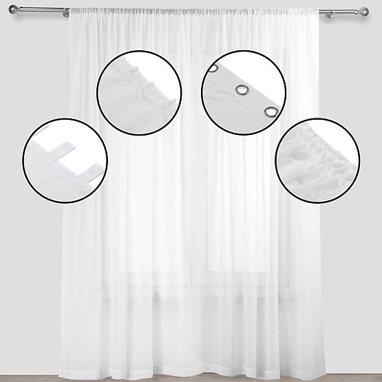 Firanka KRESZ biały kolor klasyczny styl flex flex 5,5 cm z podwójnym zakładką zgnieciony woal 140x2