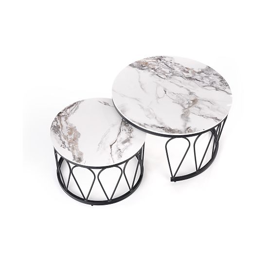 FORMOSA zestaw 2 ławek, biały marmur / czarny (2szt=1szt)