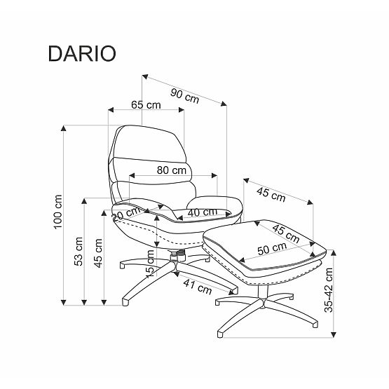 Fotel relaksacyjny DARIO z podnóżkiem i funkcją bujania, szary (1p=1szt)