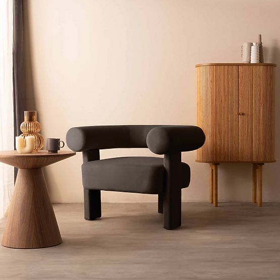 Fotel relaksacyjny Hella brązowy, aksamitny, zaokrąglony