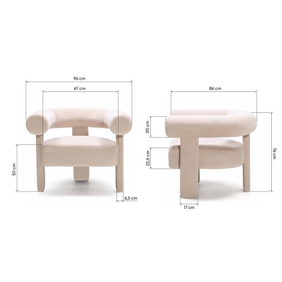 Fotel relaksacyjny Hella jasnobeżowy, aksamitny, zaokrąglony