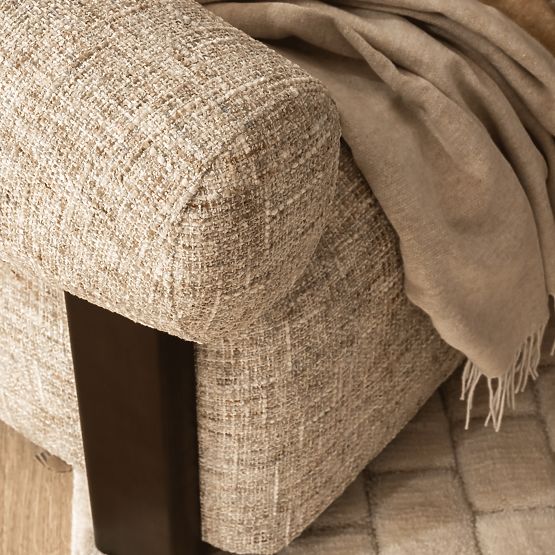 Fotel relaksacyjny Maribel beżowo-szary/orzech, zaokrąglony kształt