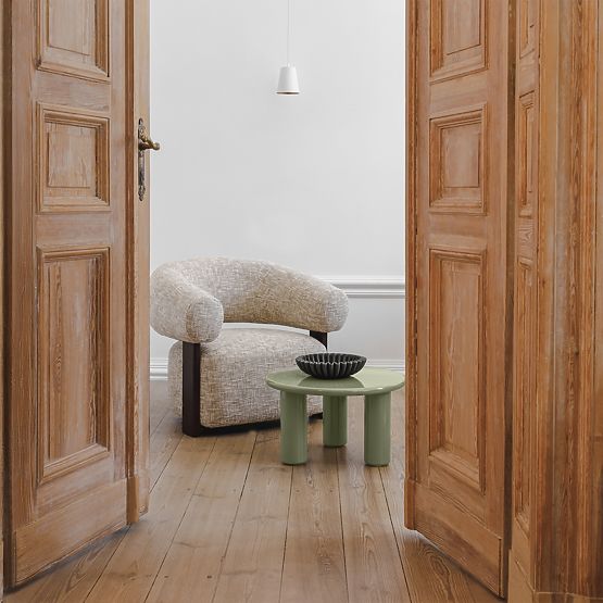 Fotel relaksacyjny Maribel beżowo-szary/orzech, zaokrąglony kształt