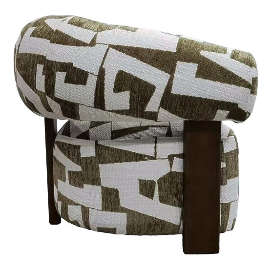 Fotel relaksacyjny Maribel oliwkowo-kremowy/orzech, zaokrąglone kształty