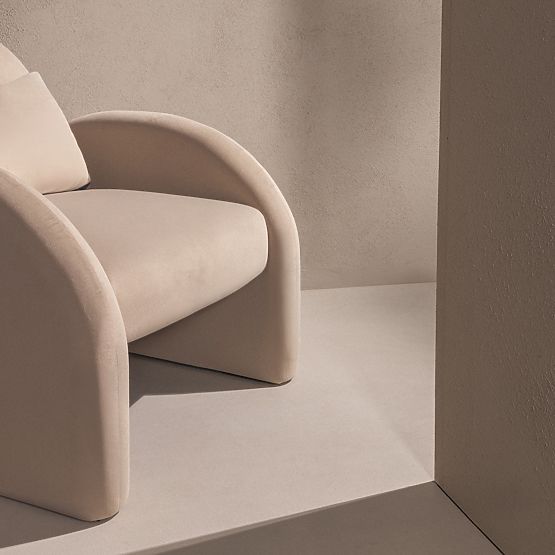 Fotel relaksacyjny Rainbow jasnobeżowy, aksamitny, zaokrąglony