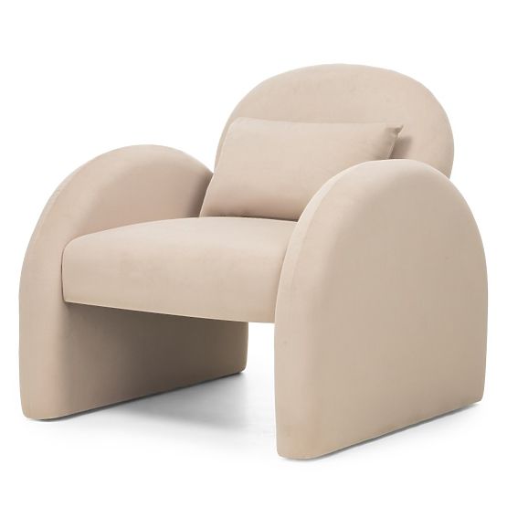 Fotel relaksacyjny Rainbow jasnobeżowy, aksamitny, zaokrąglony