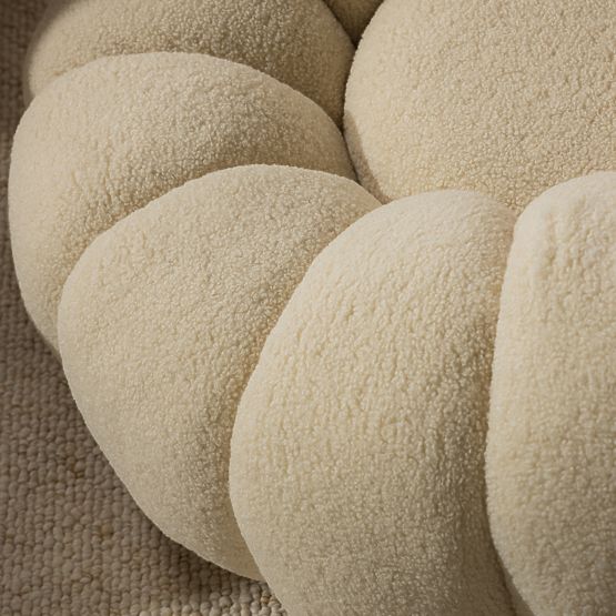 Fotel relaksacyjny Venezia beżowy z obrotową podstawą, boucle, zaokrąglone kształty