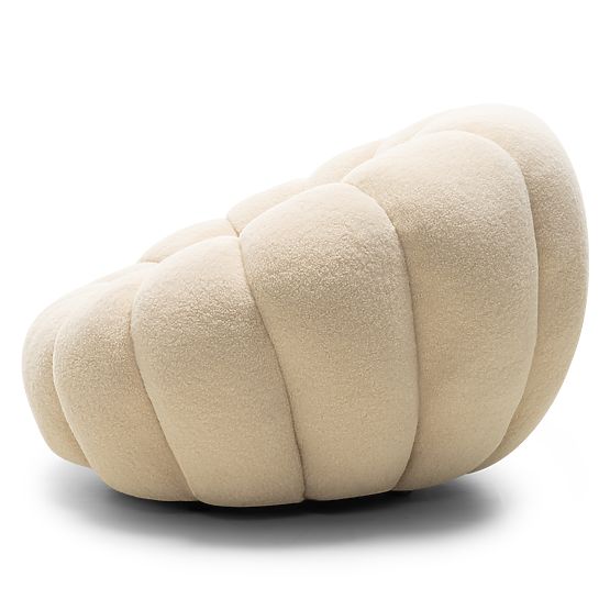 Fotel relaksacyjny Venezia beżowy z obrotową podstawą, boucle, zaokrąglone kształty