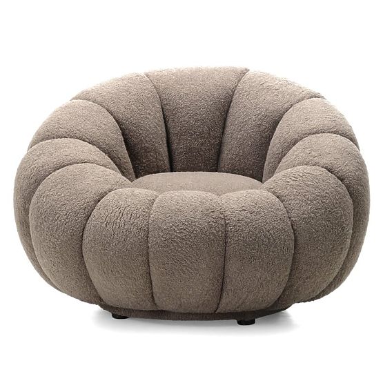 Fotel relaksacyjny Venezia cappuccino z obrotową podstawą, boucle, zaokrąglone kształty