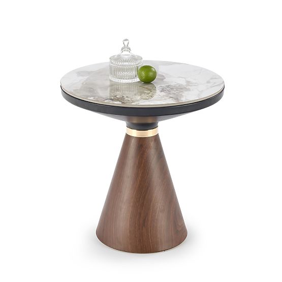 GENESIS_S stolik konferencyjny biały marmur / orzechowy / złoty