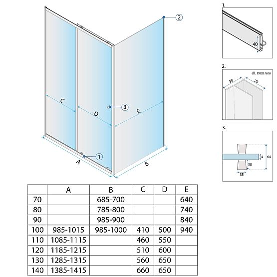Kabina prysznicowa narożna Rea Primo Slide 100x70 Chrom