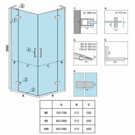 Kabina prysznicowa REA Hugo Double 90x90 Szczotkowana Miedź