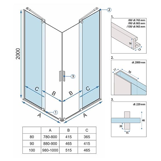Kabina prysznicowa REA Montana Double Złoty Szczotkowany 90x90
