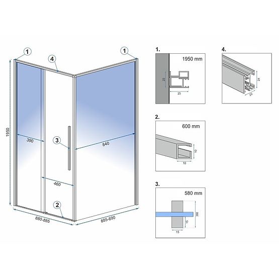 Kabina prysznicowa SOLAR Szczotkowana Miedź 90x90