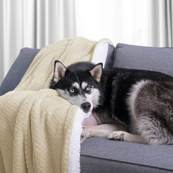 Koc SHLEEPY kolor beżowy tłoczony żakardowy klasyczny styl 130x180