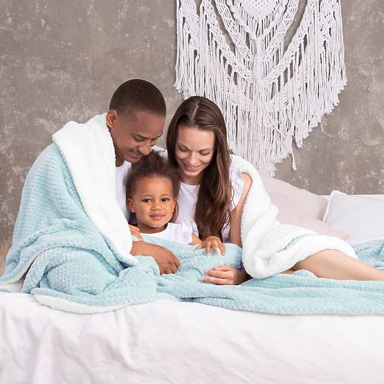 Koc SHLEEPY kolor jasnoniebieski wzór żakardowy styl klasyczny 70x150