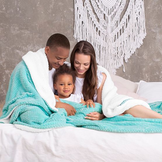 Koc SHLEEPY kolor turkusowy tłoczony żakard klasyczny styl 130x180