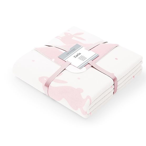 Koc ZARIA kolor pudrowy różowy drukowany 150x200