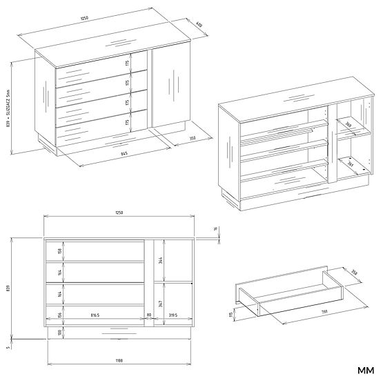 Komoda AMBER 1D4S Szafka 1 Drzwi 4 Szuflady Do Sypialni Salonu KAŠMÍR Beżowa