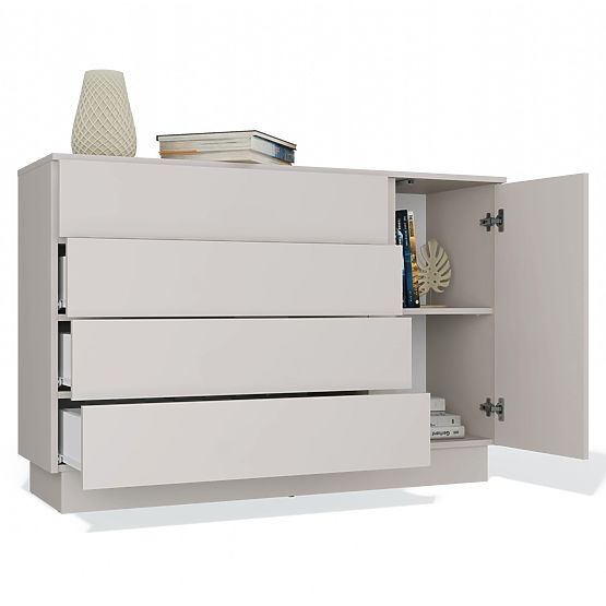 Komoda AMBER 1D4S Szafka 1 Drzwi 4 Szuflady Do Sypialni Salonu KAŠMÍR Beżowa