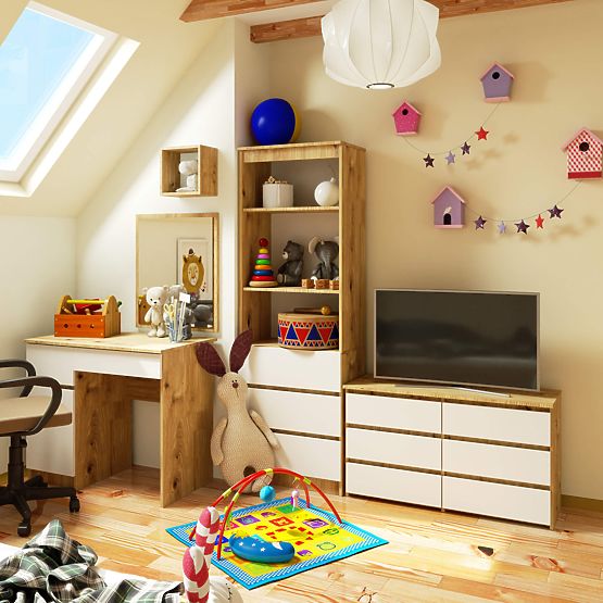 KOMODA CL100 6SZ PK DĄB ARTISAN / BIAŁA