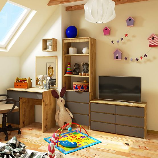 KOMODA CL100 6SZ PK DĄB ARTISAN / SZARY