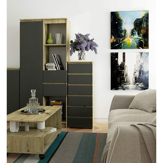 KOMODA CL6 PK DĄB ARTISAN / SZARY