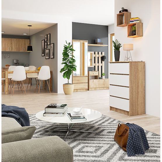 KOMODA K 60 cm 4 SZUFLADY PK SONOMA / BIAŁA