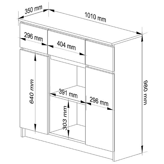 KOMODA K100 2D 3SZ 1P PK DĄB ARTISAN / BIAŁA