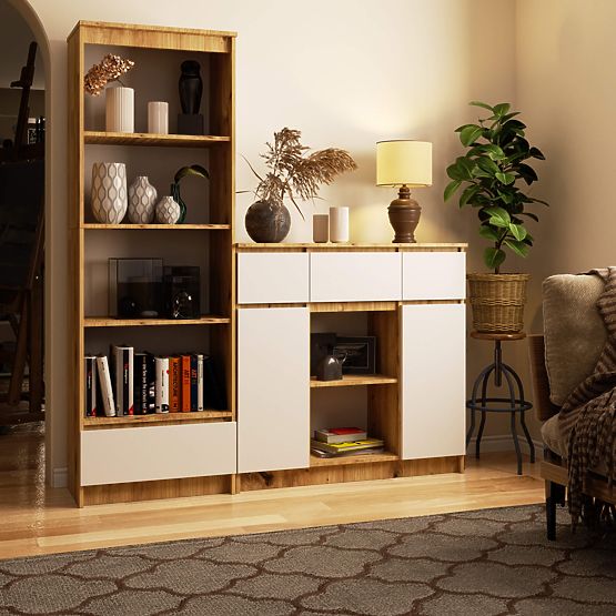 KOMODA K100 2D 3SZ 1P PK DĄB ARTISAN / BIAŁA