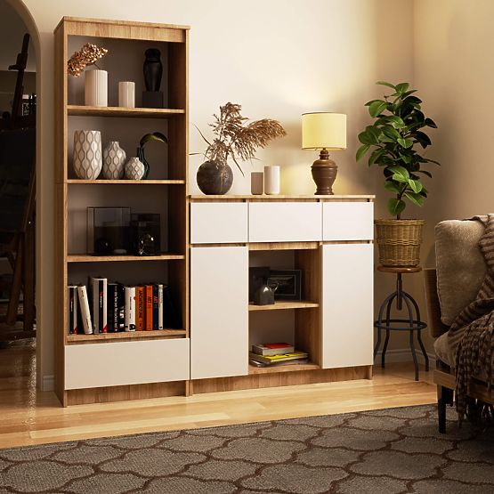 KOMODA K100 2D 3SZ 1P PK DĄB SONOMA / BIAŁA