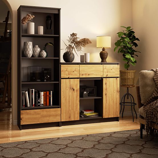 KOMODA K100 2D 3SZ 1P PK GRAFIT SZARY / DĄB ARTISAN