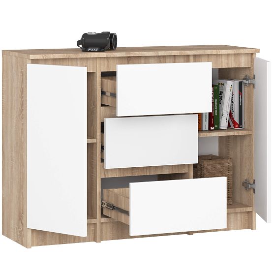 KOMODA K100 2D 3SZ PK DĄB SONOMA / BIAŁA
