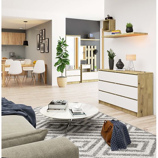 KOMODA K120 6SZ CLP DĄB ARTISAN / BIAŁA