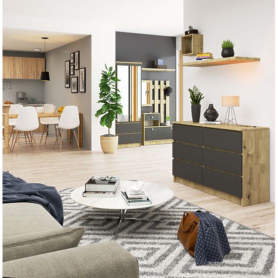 KOMODA K120 6SZ CLP DĄB ARTISAN / SZARY