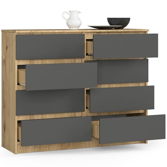 KOMODA K120 8SZ CLP PK DĄB ARTISAN / SZARY