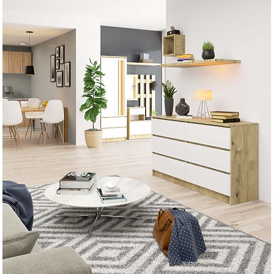 KOMODA K140 6SZ CLP DĄB ARTISAN / BIAŁA