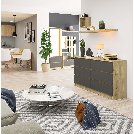 KOMODA K140 6SZ CLP DĄB ARTISAN / SZARY