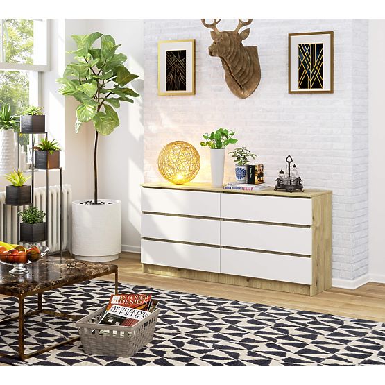 KOMODA K160 6SZ CLP DĄB ARTISAN / BIAŁA