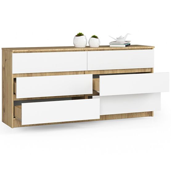 KOMODA K160 6SZ CLP DĄB ARTISAN / BIAŁA