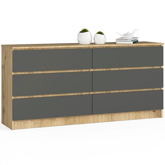 KOMODA K160 6SZ CLP DĄB ARTISAN / SZARY