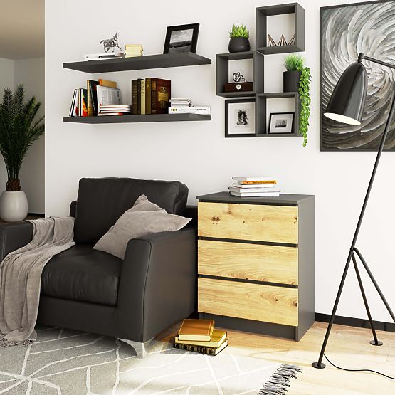 KOMODA K60 3SZ CLP GRAFIT SZARY / DĄB ARTISAN