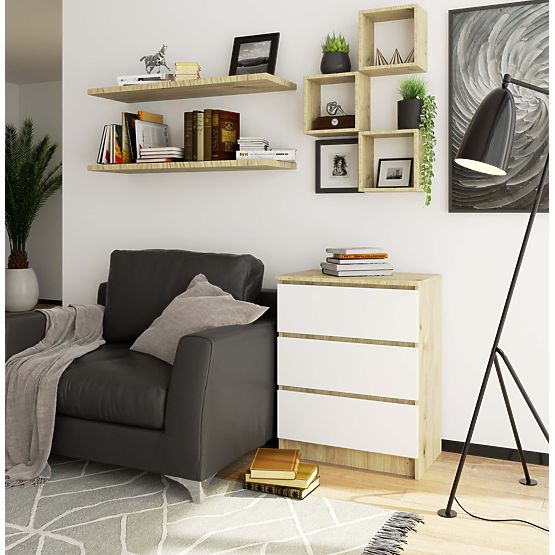 KOMODA K60 3SZ CLP PK DĄB ARTISAN / BIAŁA