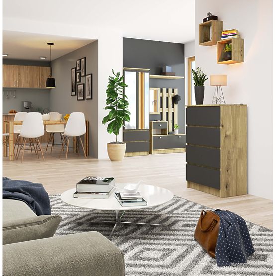 KOMODA K60 4SZ PK DĄB ARTISAN / SZARY