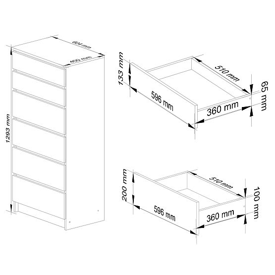 KOMODA K60 6SZ CLP PK DĄB ARTISAN / BIAŁA