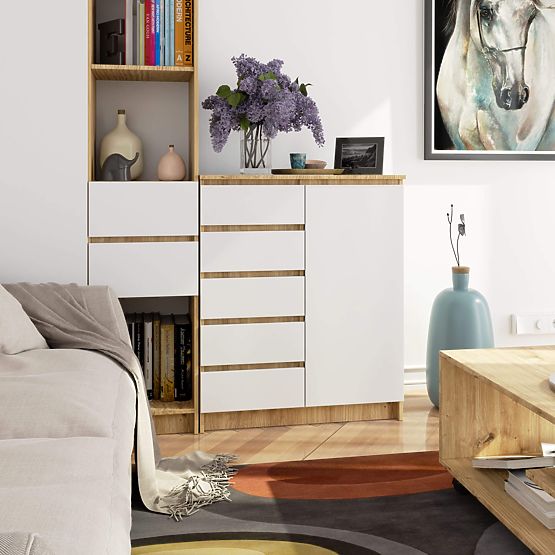 KOMODA K80 1D 5SZ PK DĄB ARTISAN / BIAŁA