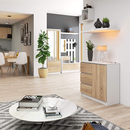 KOMODA K80 JERRY 1D 3SZ PK BIAŁA / DĄB SONOMA