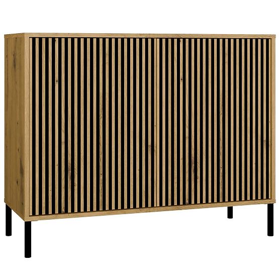 Komoda KAMARO 2D SLIM DĄB ARTISAN Żaluzjowy Front Żłobiony