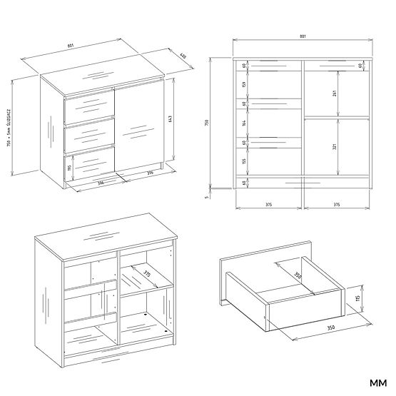 Komoda Malwa 1D3S KASZMIROWY BEŻ