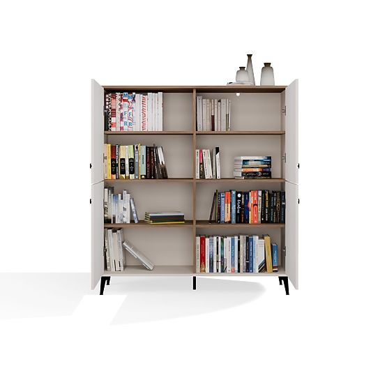 Komoda POINT 4D Kaszmir Beżowy Dąb Castello Szafka 4 Drzwi 8 Półek Do Salonu